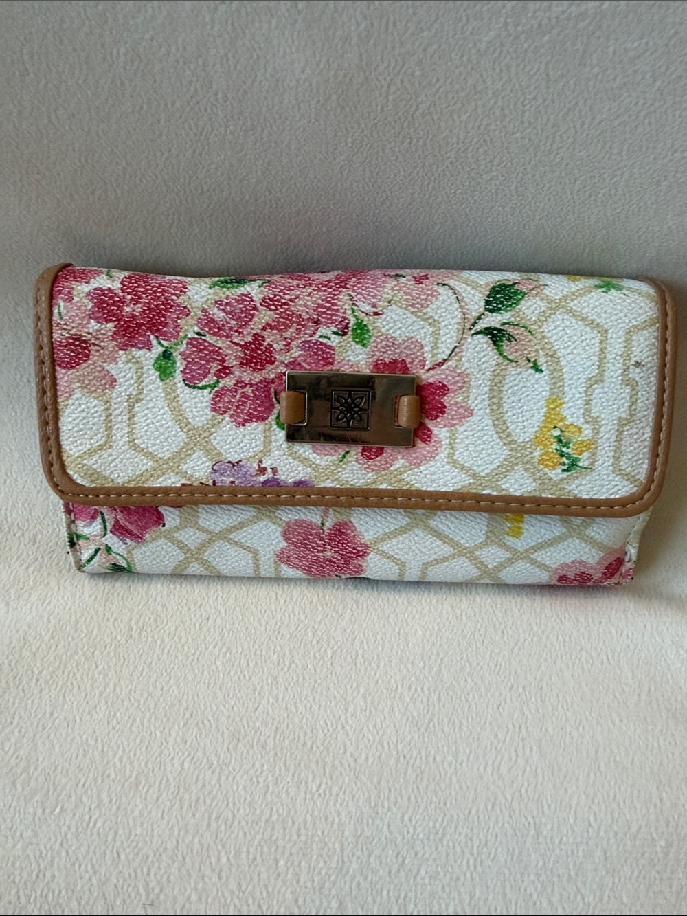 Floral Print Trifold Wallet - Pink & Cream